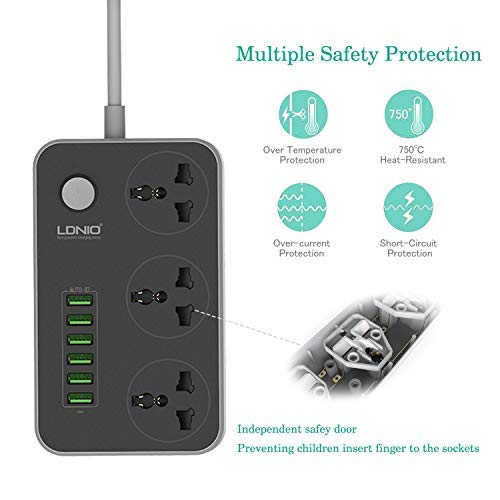 LDNIO SC 3604 Multifunctional 6-Port Universal USB With 3 Power Socket Points Charging Station & Overload Protection for All Electronic Equipment - Image 3