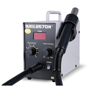 Quick 857DW+ Original Adjustable Hot Air Gun 580W Soldering Rework Station with 4Pcs Nozzles + Heater