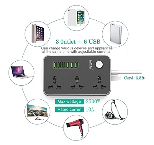 LDNIO SC 3604 Multifunctional 6-Port Universal USB With 3 Power Socket Points Charging Station & Overload Protection for All Electronic Equipment - Image 4