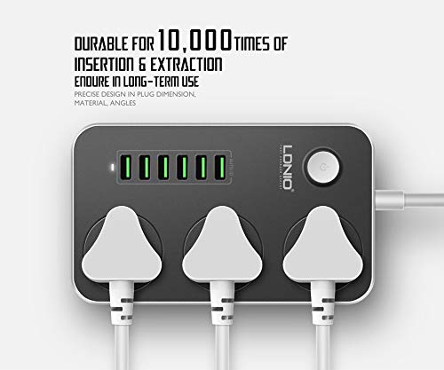LDNIO SC 3604 Multifunctional 6-Port Universal USB With 3 Power Socket Points Charging Station & Overload Protection for All Electronic Equipment